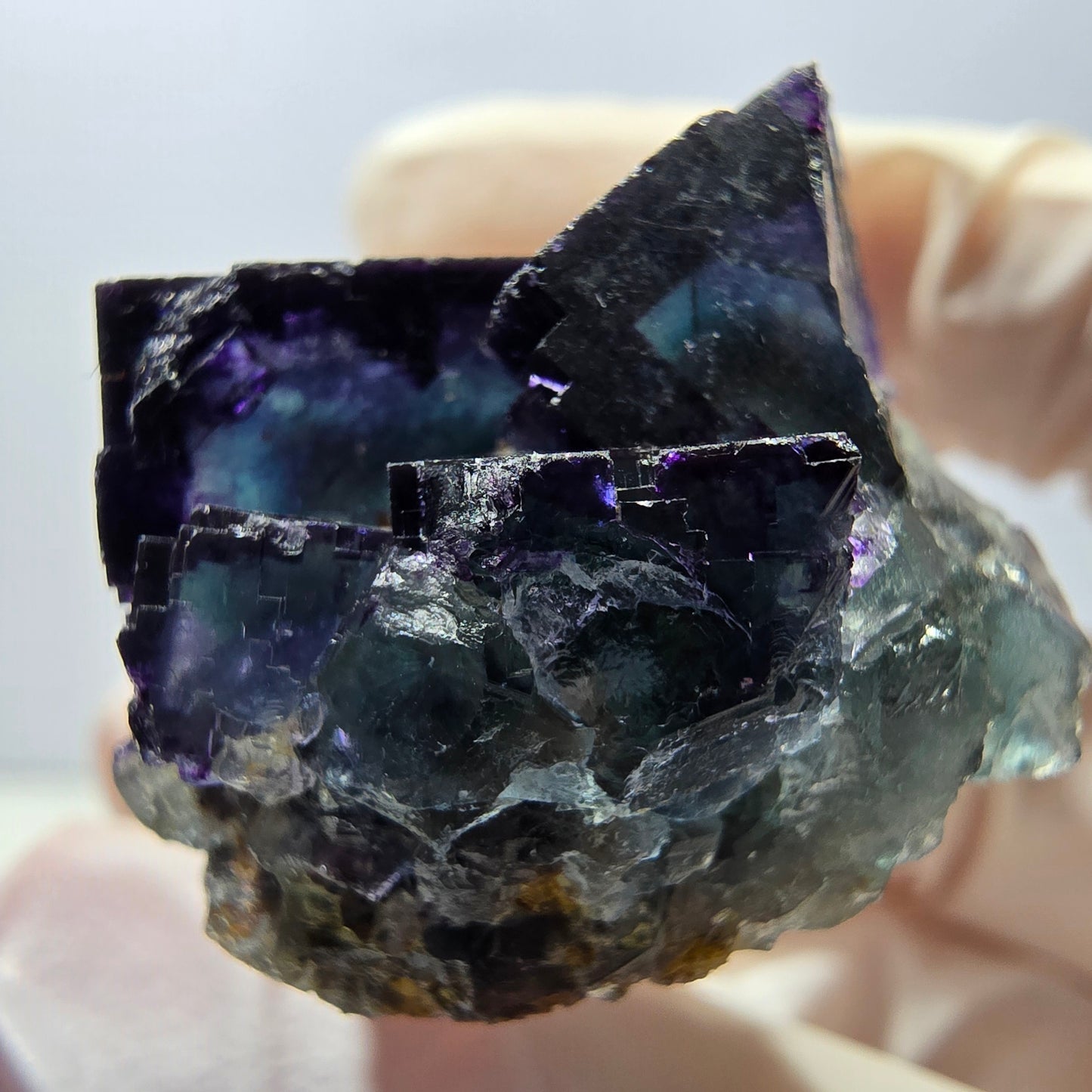 Rare spécimen de cube de fluorite fantôme, vert-violet, Okorusu, Namibie, 30 x 27 x 22 mm 