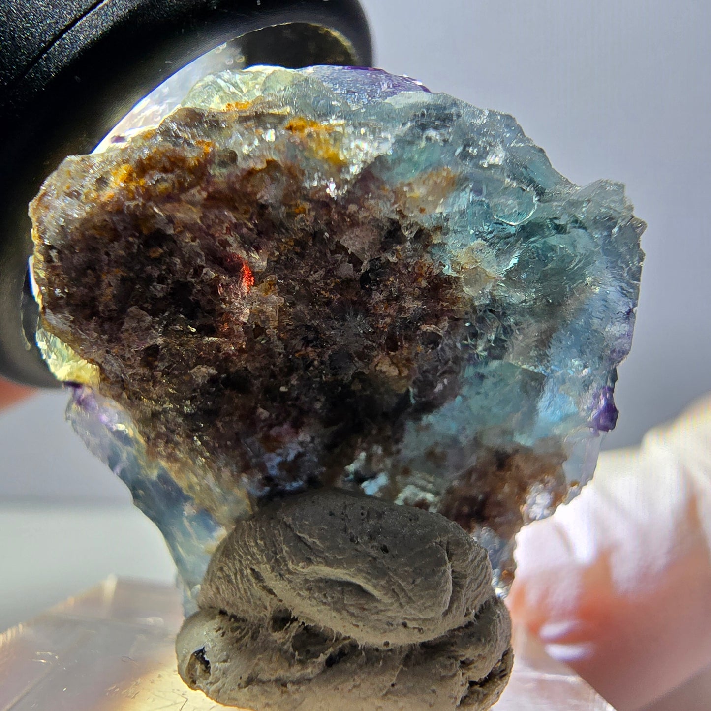 Rare spécimen de cube de fluorite fantôme, vert-violet, Okorusu, Namibie, 30 x 27 x 22 mm 