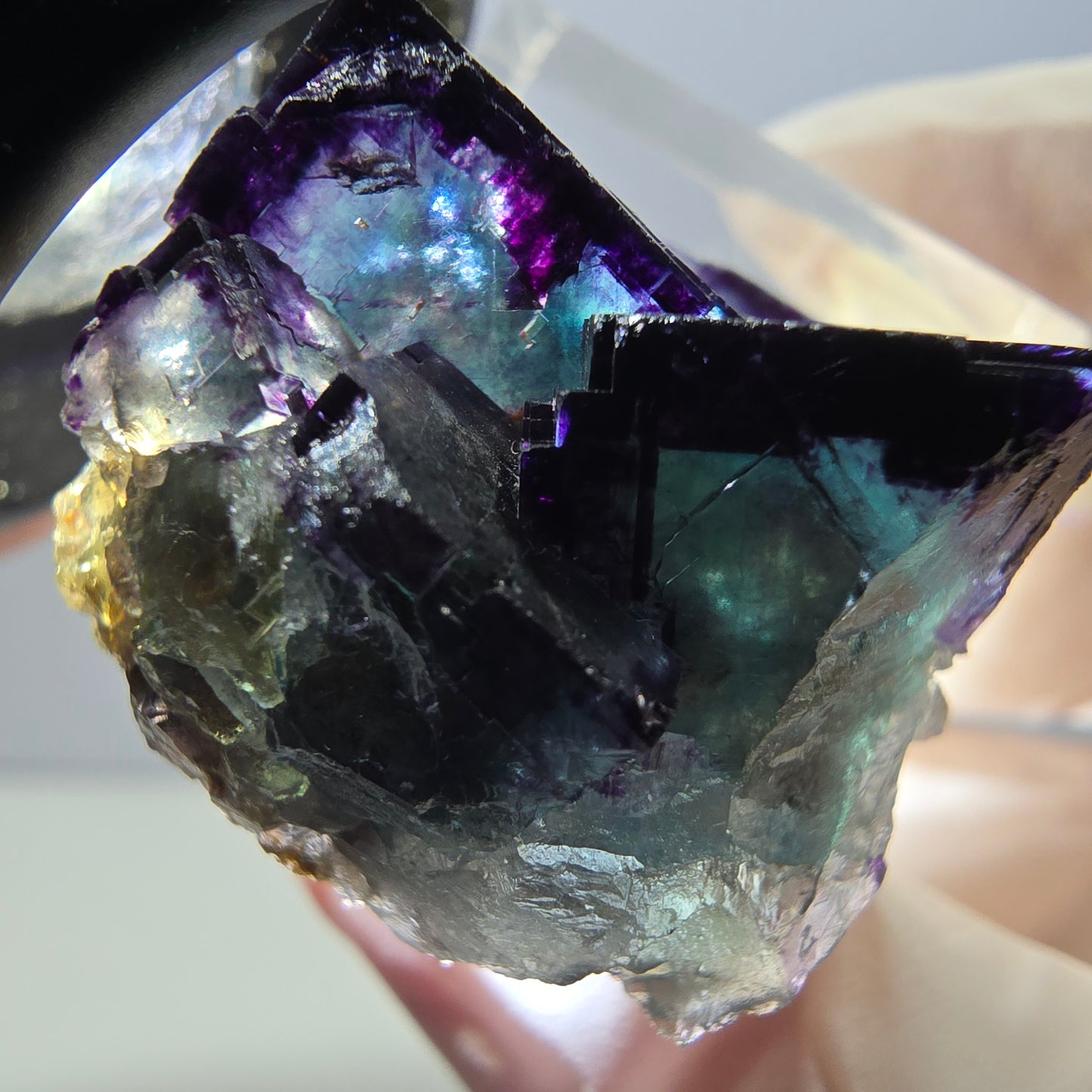 Rare spécimen de cube de fluorite fantôme, vert-violet, Okorusu, Namibie, 30 x 27 x 22 mm 