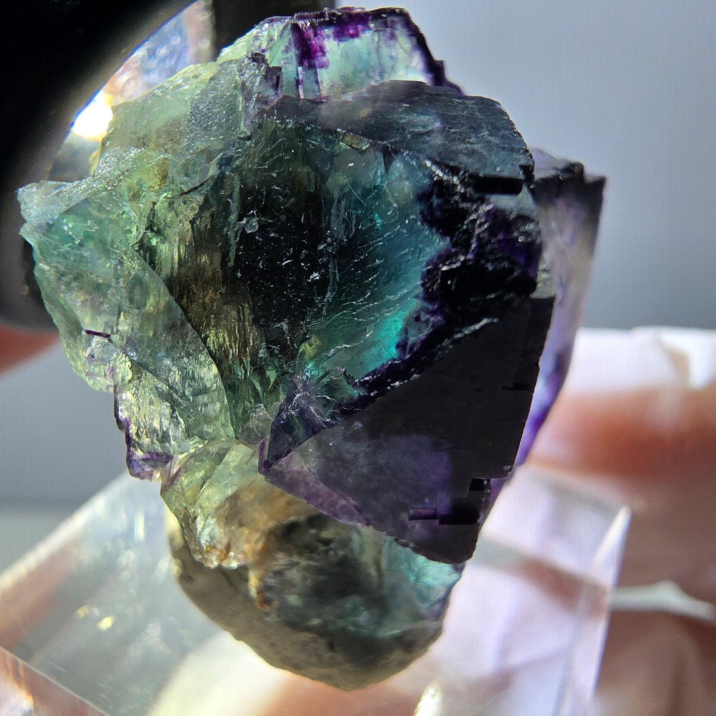 Rare spécimen de cube de fluorite fantôme, vert-violet, Okorusu, Namibie, 30 x 27 x 22 mm 
