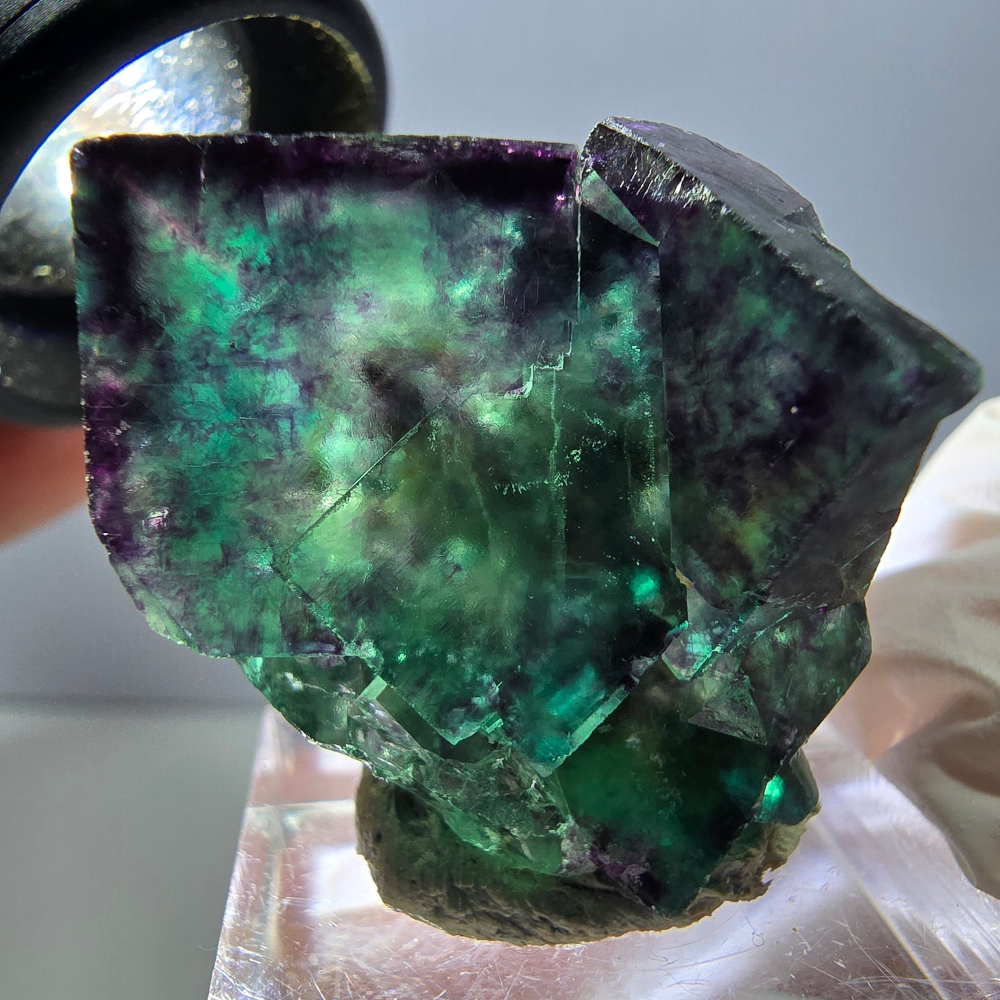 Rare spécimen de cube de fluorite fantôme, vert-violet, Okorusu, Namibie, 30 x 30 x 28 mm 