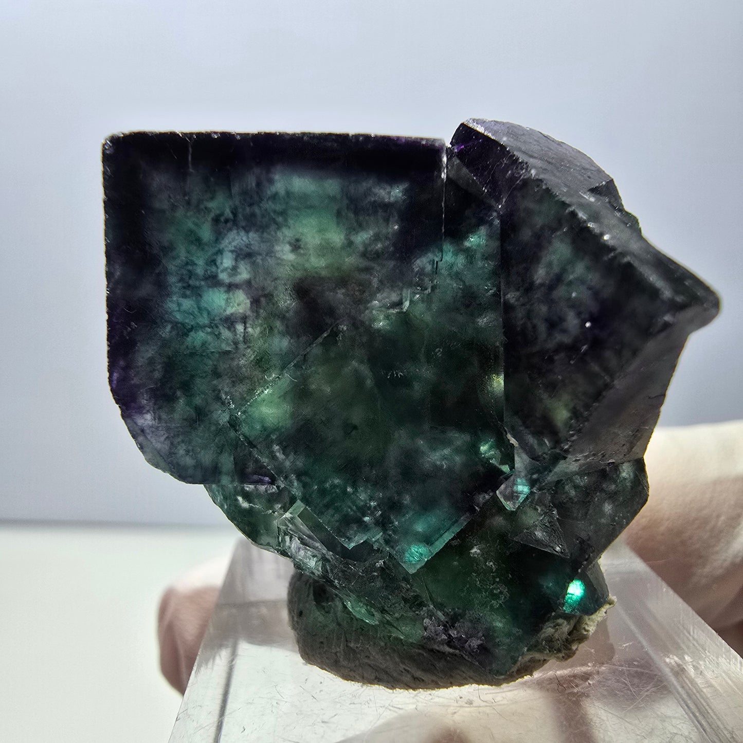 Rare spécimen de cube de fluorite fantôme, vert-violet, Okorusu, Namibie, 30 x 30 x 28 mm 
