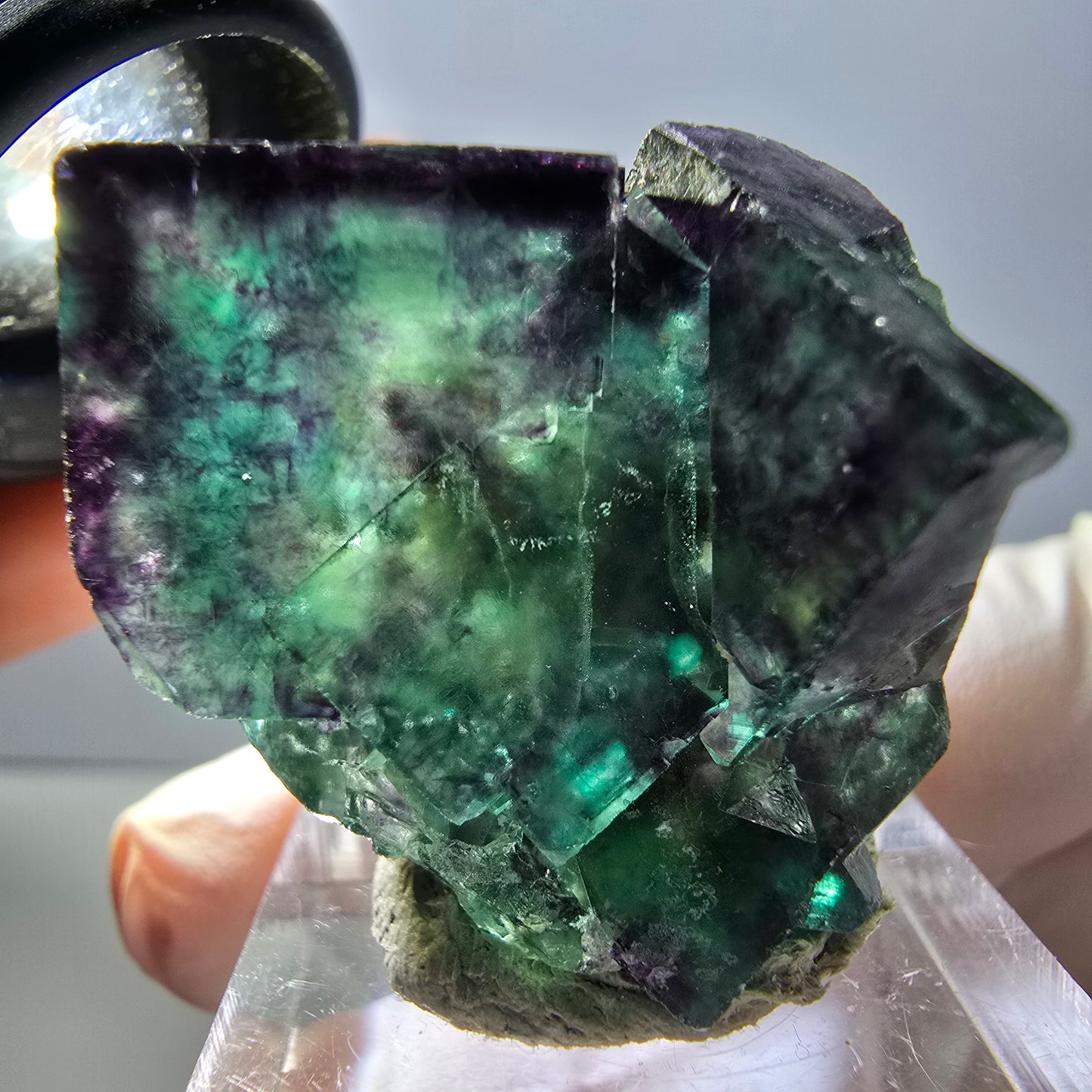 Rare spécimen de cube de fluorite fantôme, vert-violet, Okorusu, Namibie, 30 x 30 x 28 mm 