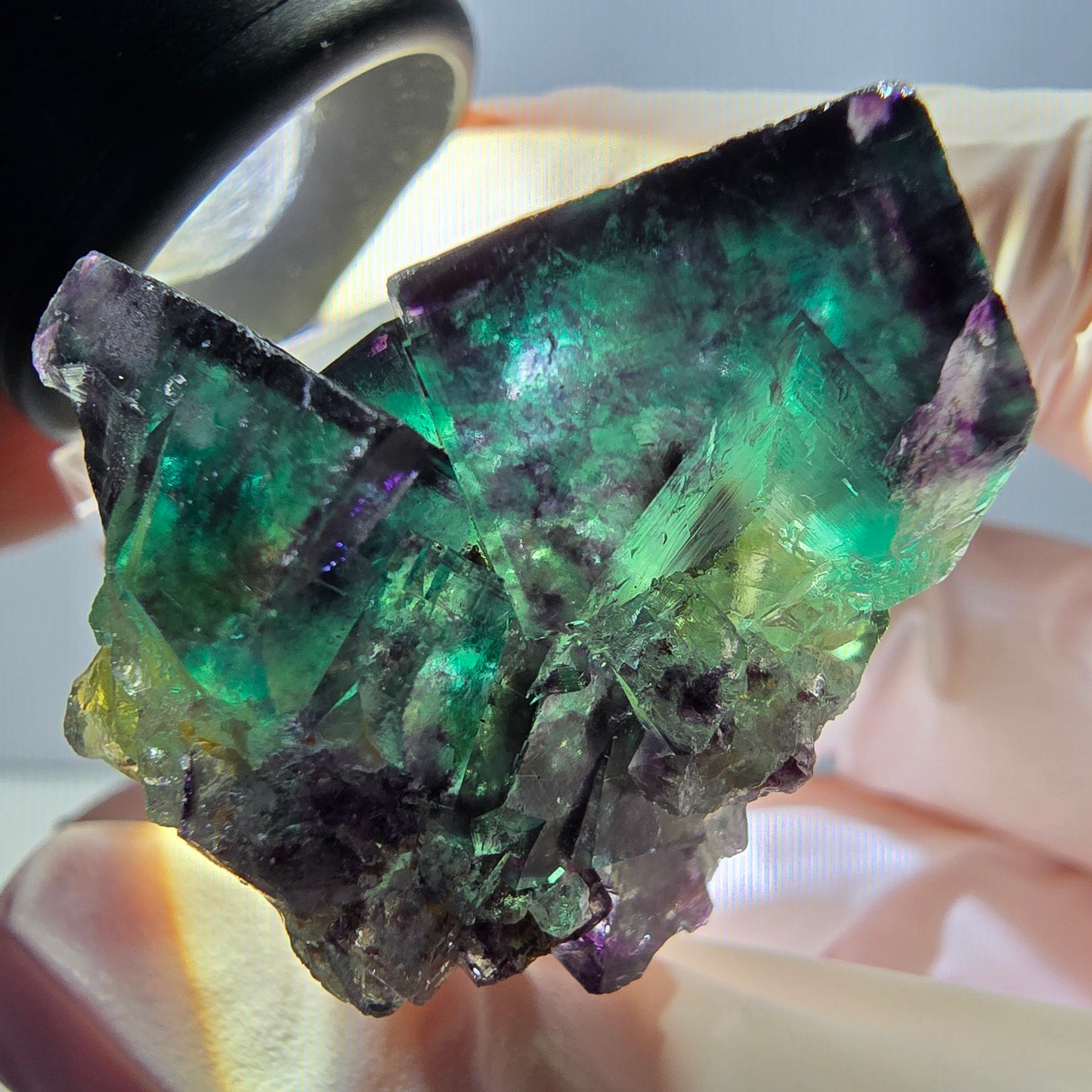 Rare spécimen de cube de fluorite fantôme, vert-violet, Okorusu, Namibie, 30 x 30 x 28 mm 