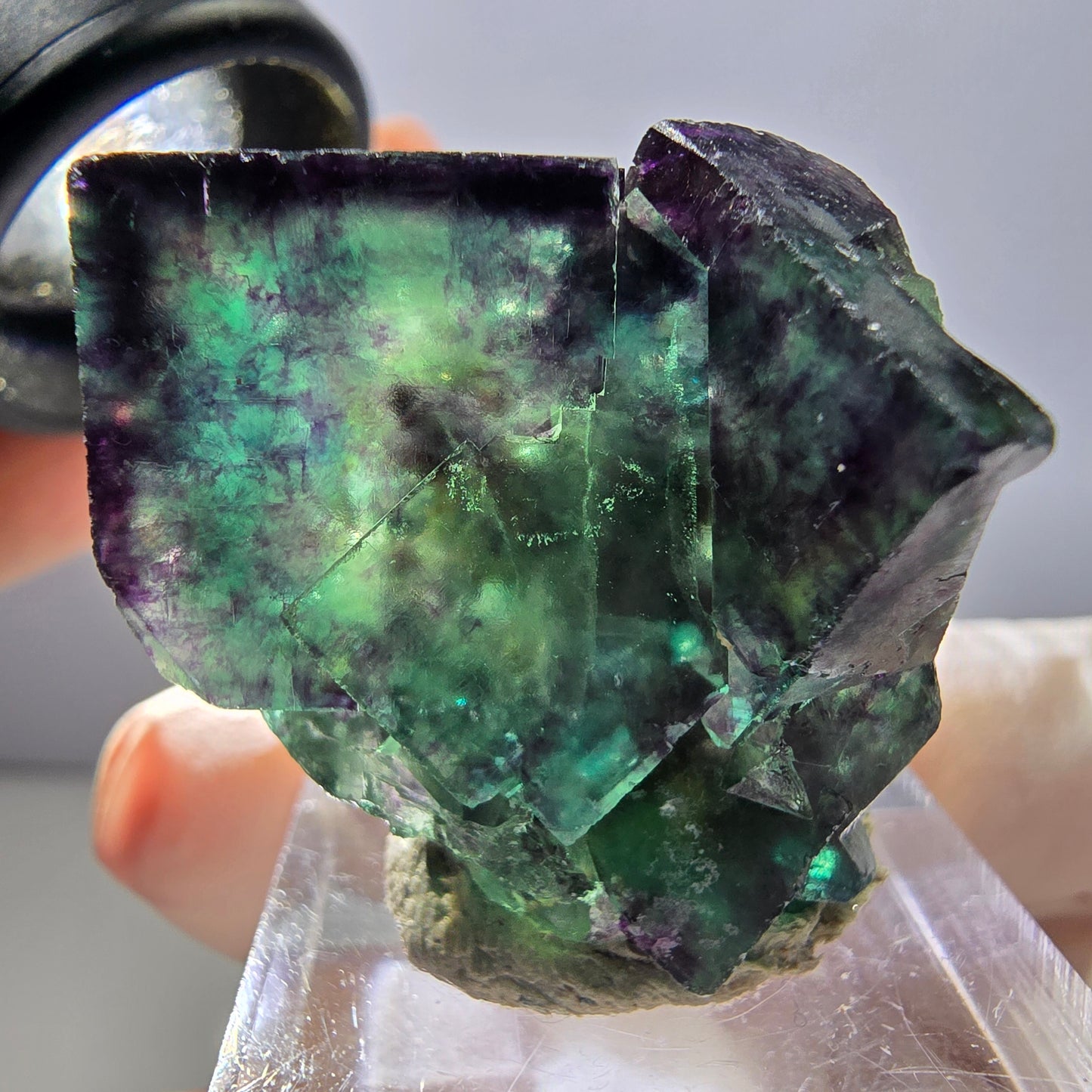 Rare spécimen de cube de fluorite fantôme, vert-violet, Okorusu, Namibie, 30 x 30 x 28 mm 