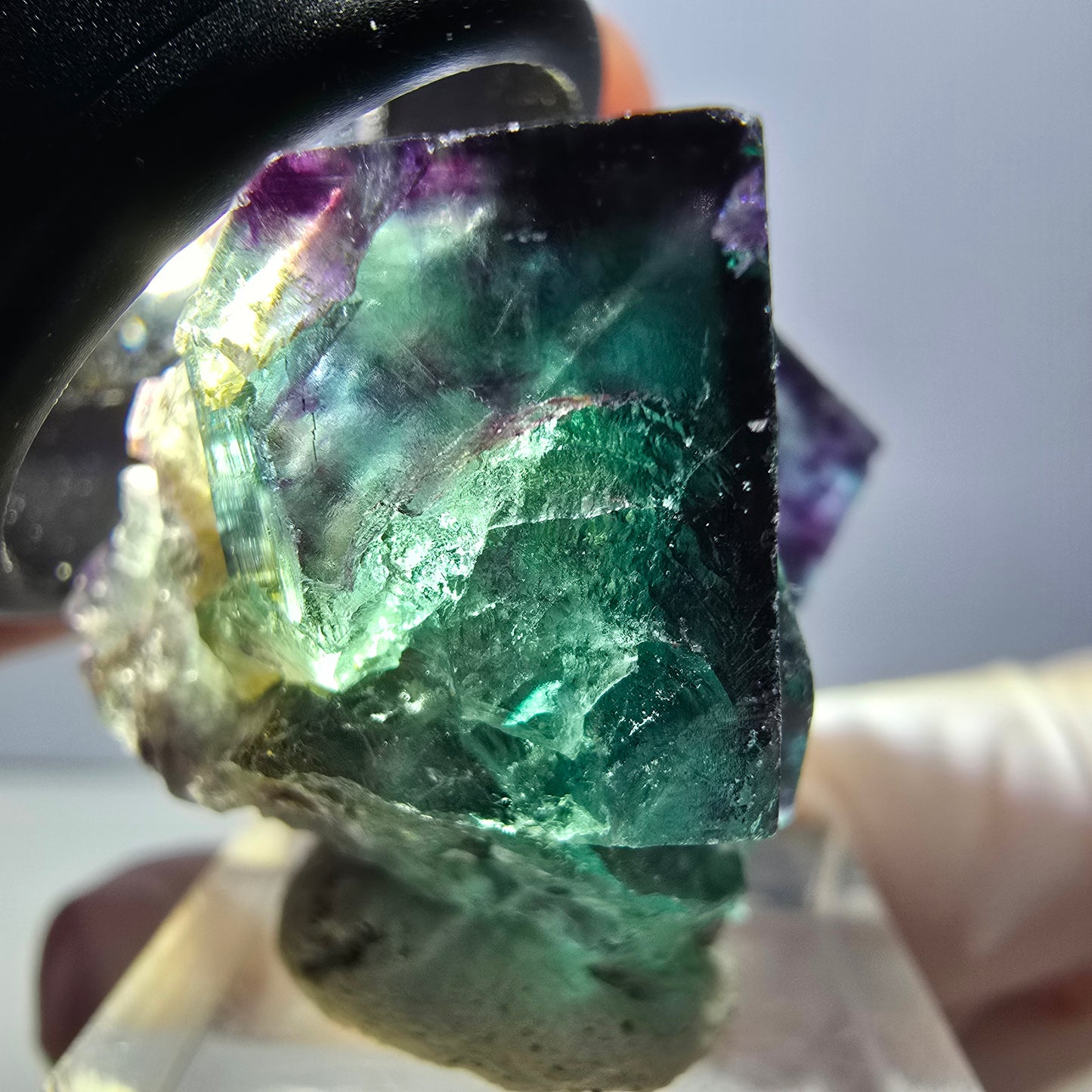 Rare spécimen de cube de fluorite fantôme, vert-violet, Okorusu, Namibie, 30 x 30 x 28 mm 