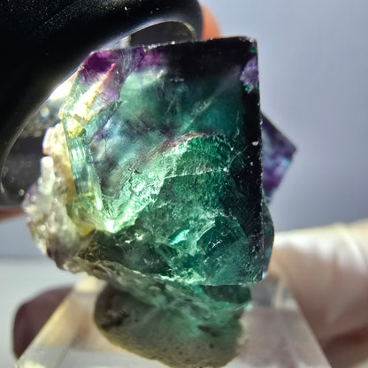 Rare spécimen de cube de fluorite fantôme, vert-violet, Okorusu, Namibie, 30 x 30 x 28 mm 