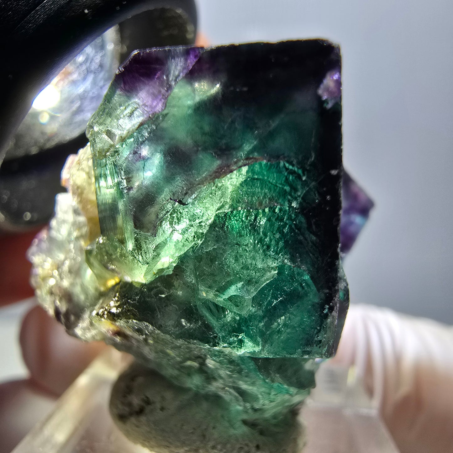 Rare spécimen de cube de fluorite fantôme, vert-violet, Okorusu, Namibie, 30 x 30 x 28 mm 