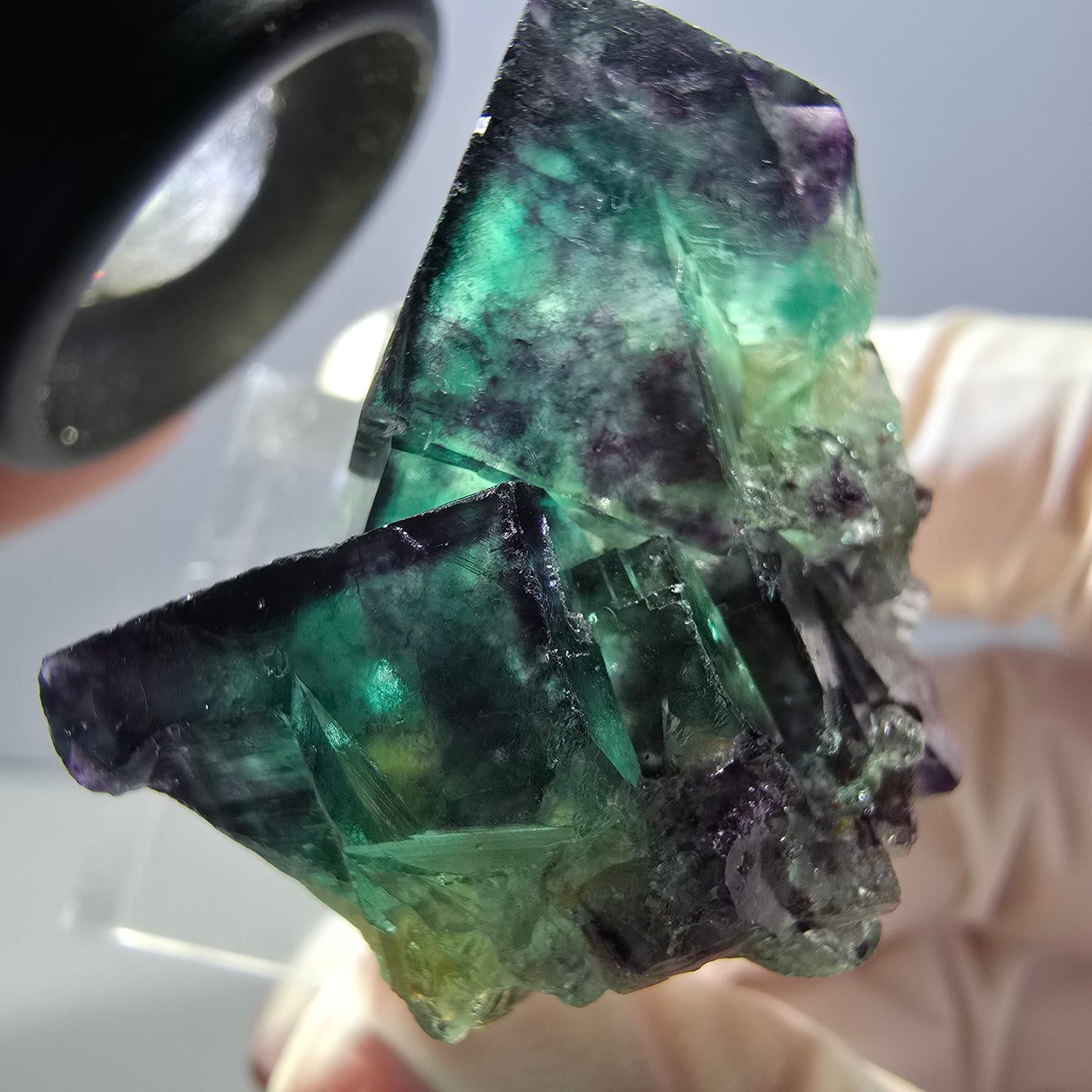 Rare spécimen de cube de fluorite fantôme, vert-violet, Okorusu, Namibie, 30 x 30 x 28 mm 