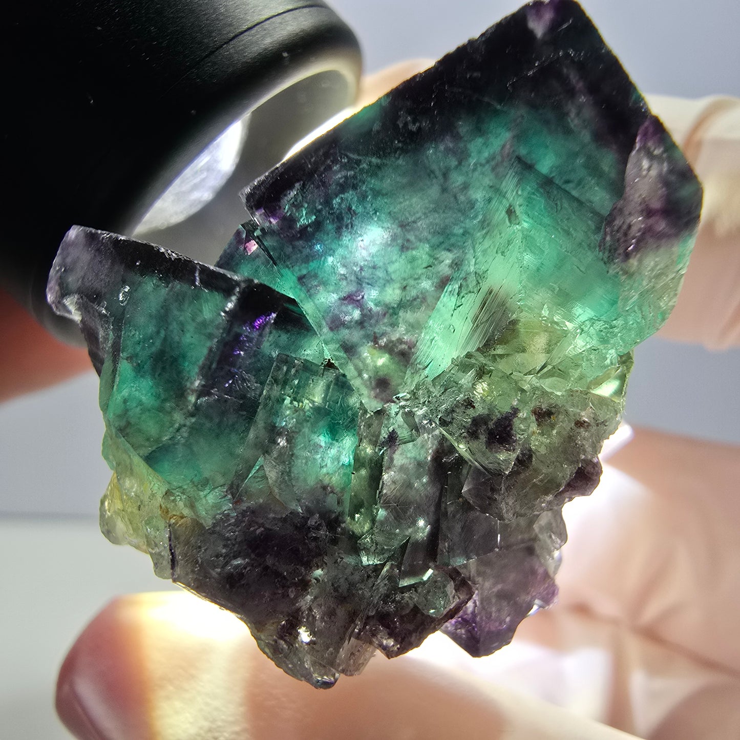 Rare spécimen de cube de fluorite fantôme, vert-violet, Okorusu, Namibie, 30 x 30 x 28 mm 
