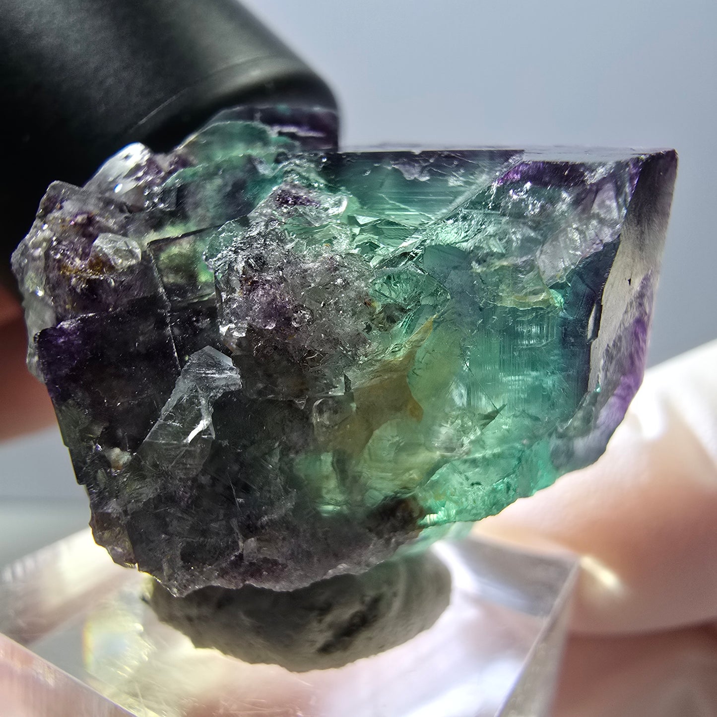 Rare spécimen de cube de fluorite fantôme, vert-violet, Okorusu, Namibie, 30 x 30 x 28 mm 