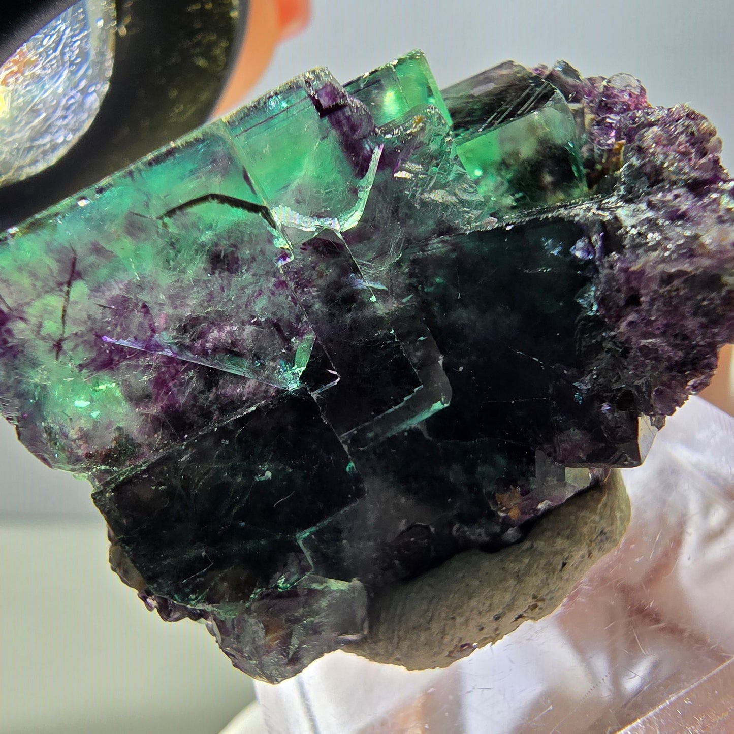 Spécimen rare de cube de fluorite fantôme, vert-violet, Okorusu, Namibie, 37 x 24 x 20 mm 