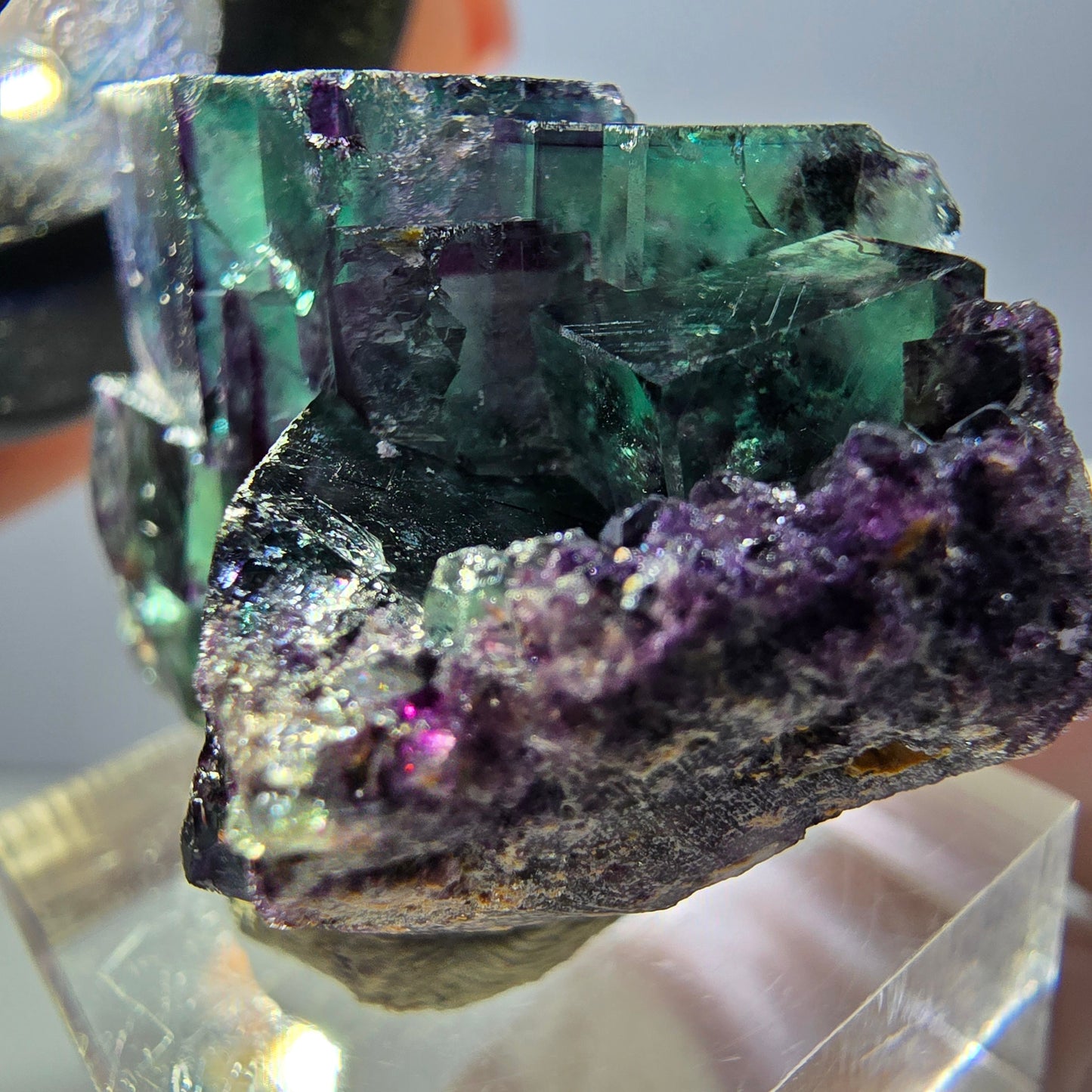 Spécimen rare de cube de fluorite fantôme, vert-violet, Okorusu, Namibie, 37 x 24 x 20 mm 
