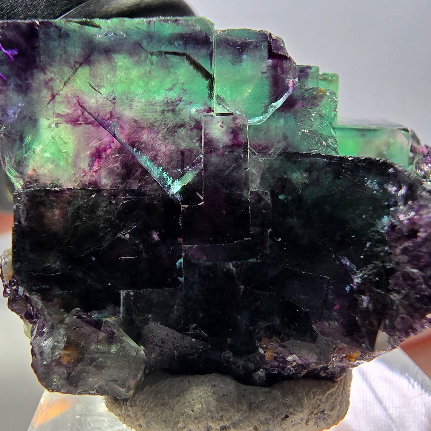 Spécimen rare de cube de fluorite fantôme, vert-violet, Okorusu, Namibie, 37 x 24 x 20 mm 