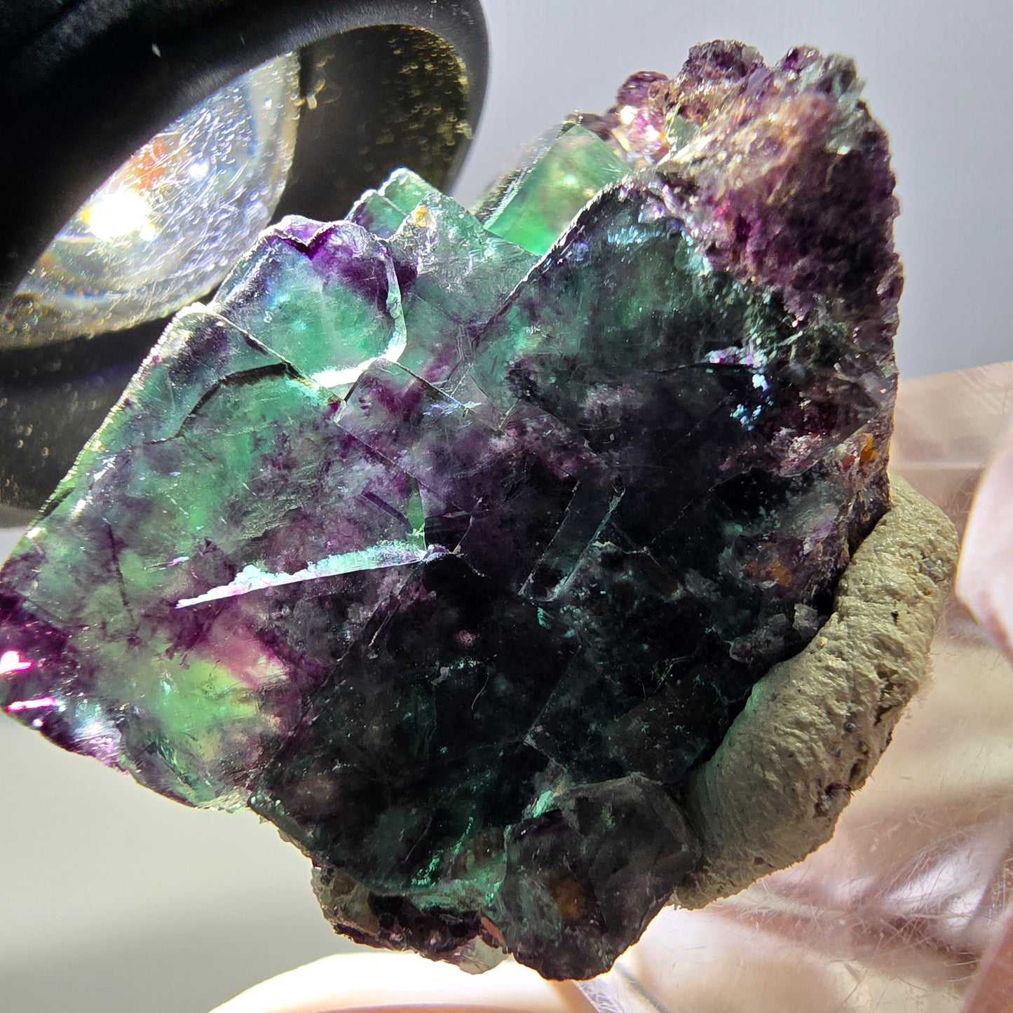 Spécimen rare de cube de fluorite fantôme, vert-violet, Okorusu, Namibie, 37 x 24 x 20 mm 