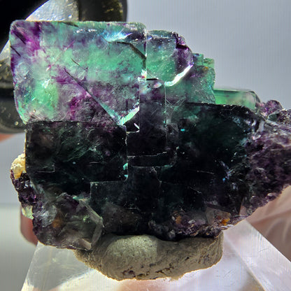 Spécimen rare de cube de fluorite fantôme, vert-violet, Okorusu, Namibie, 37 x 24 x 20 mm 
