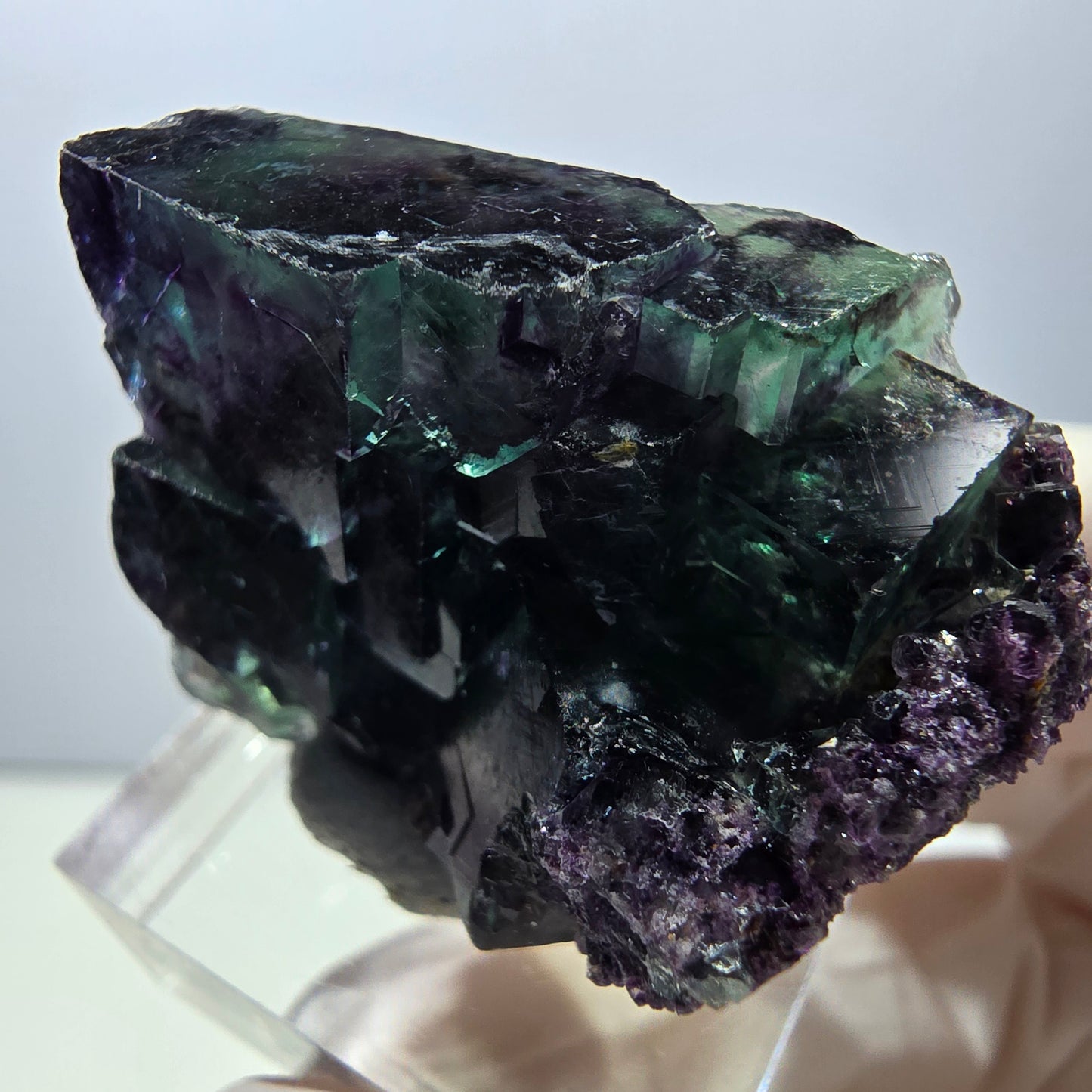 Spécimen rare de cube de fluorite fantôme, vert-violet, Okorusu, Namibie, 37 x 24 x 20 mm 