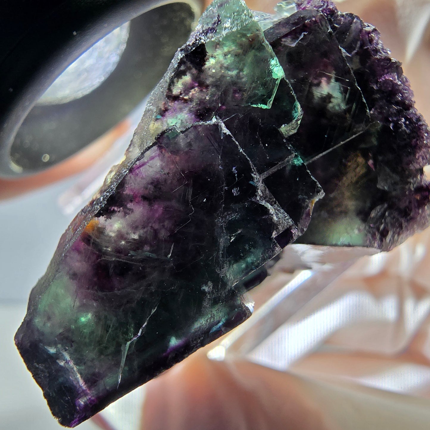 Spécimen rare de cube de fluorite fantôme, vert-violet, Okorusu, Namibie, 37 x 24 x 20 mm 