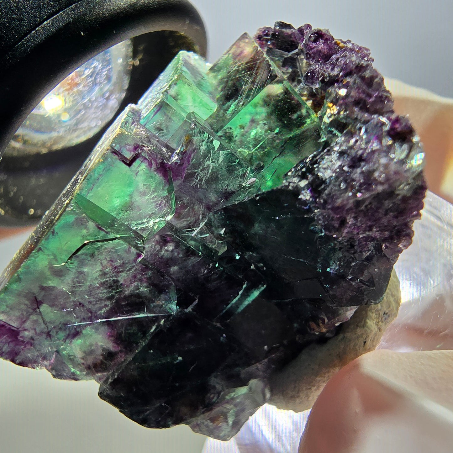 Spécimen rare de cube de fluorite fantôme, vert-violet, Okorusu, Namibie, 37 x 24 x 20 mm 