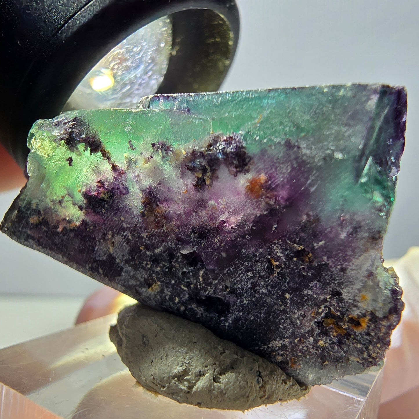Spécimen rare de cube de fluorite fantôme, vert-violet, Okorusu, Namibie, 37 x 24 x 20 mm 