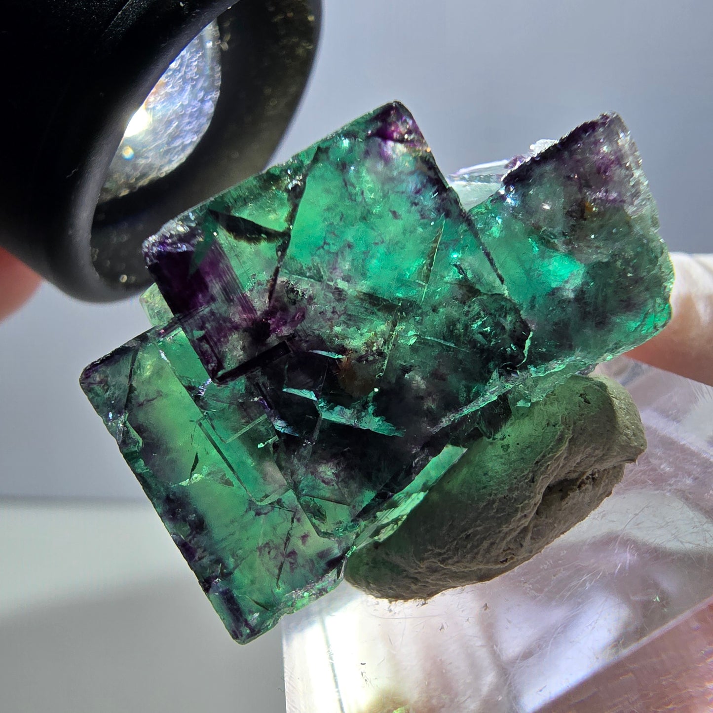Spécimen rare de cube de fluorite fantôme, vert-violet, Okorusu, Namibie, 30 x 21 x 14 mm 
