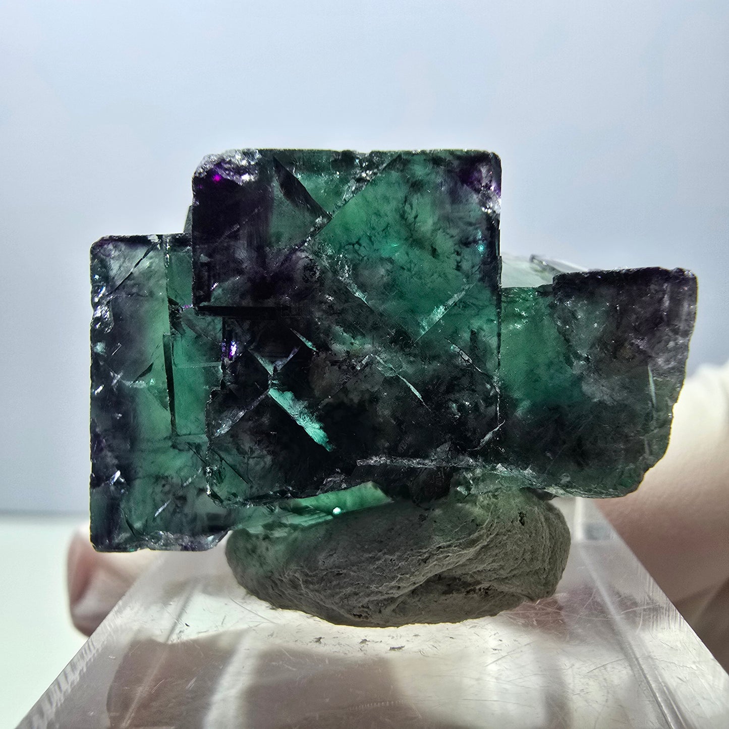 Spécimen rare de cube de fluorite fantôme, vert-violet, Okorusu, Namibie, 30 x 21 x 14 mm 