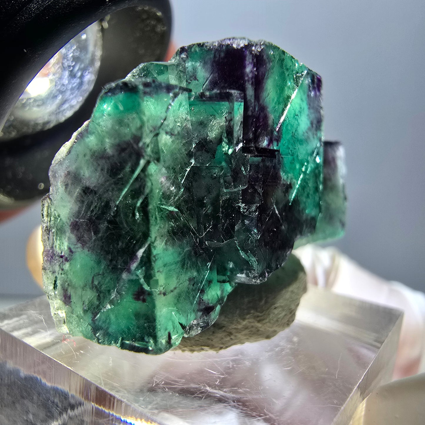 Spécimen rare de cube de fluorite fantôme, vert-violet, Okorusu, Namibie, 30 x 21 x 14 mm 