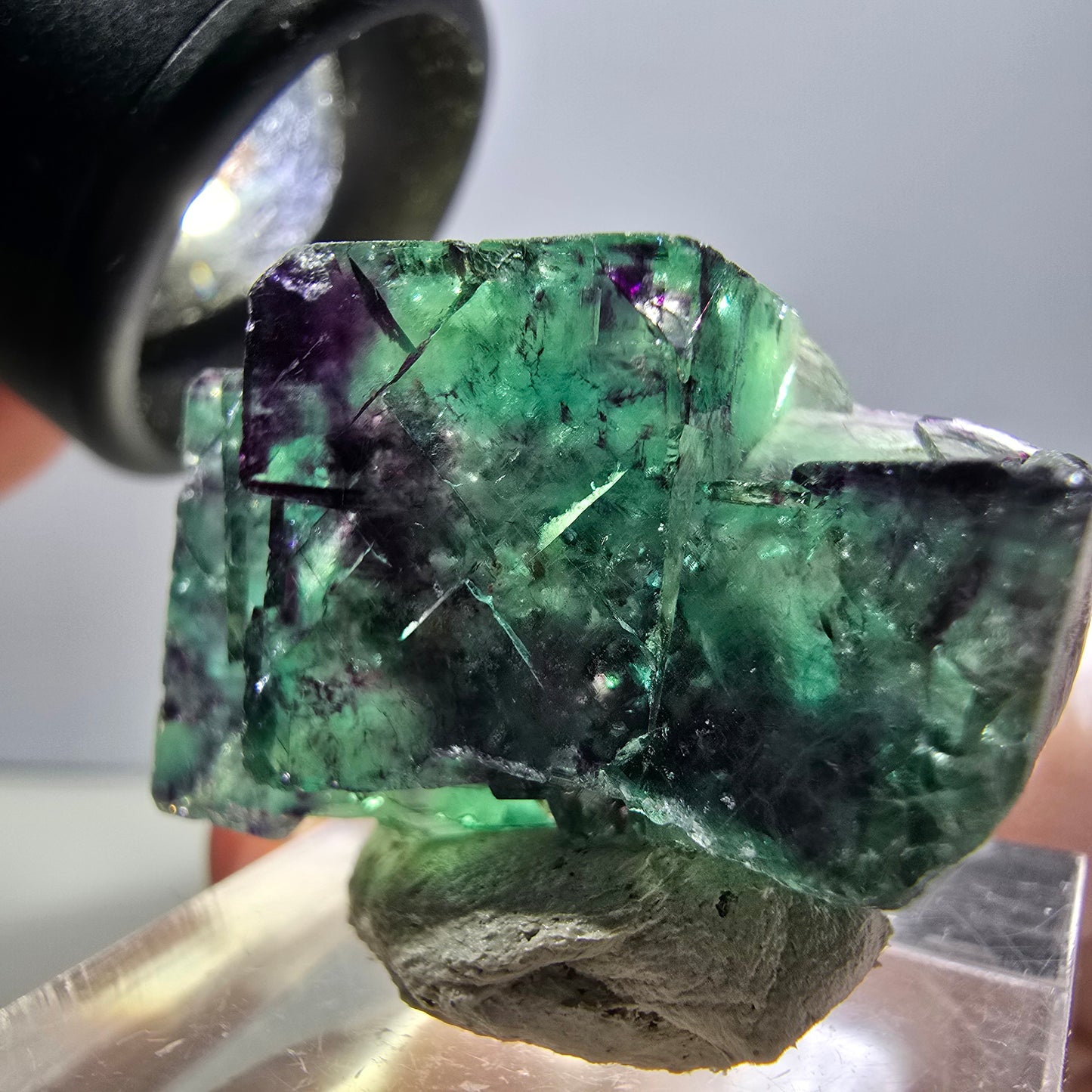Spécimen rare de cube de fluorite fantôme, vert-violet, Okorusu, Namibie, 30 x 21 x 14 mm 