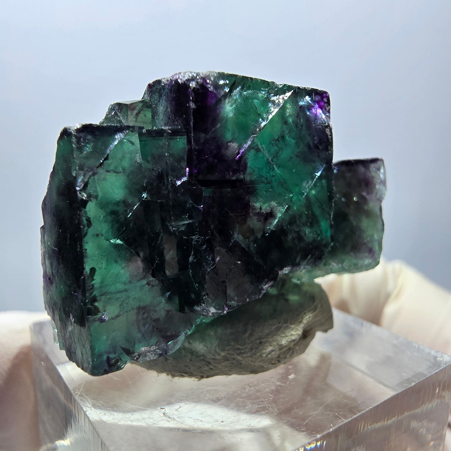 Spécimen rare de cube de fluorite fantôme, vert-violet, Okorusu, Namibie, 30 x 21 x 14 mm 