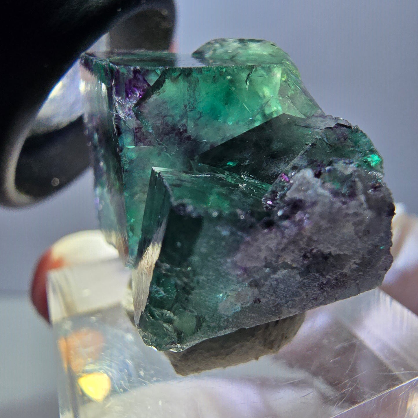 Spécimen rare de cube de fluorite fantôme, vert-violet, Okorusu, Namibie, 30 x 21 x 14 mm 