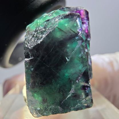 Spécimen rare de cube de fluorite fantôme, vert-violet, Okorusu, Namibie, 30 x 21 x 14 mm 