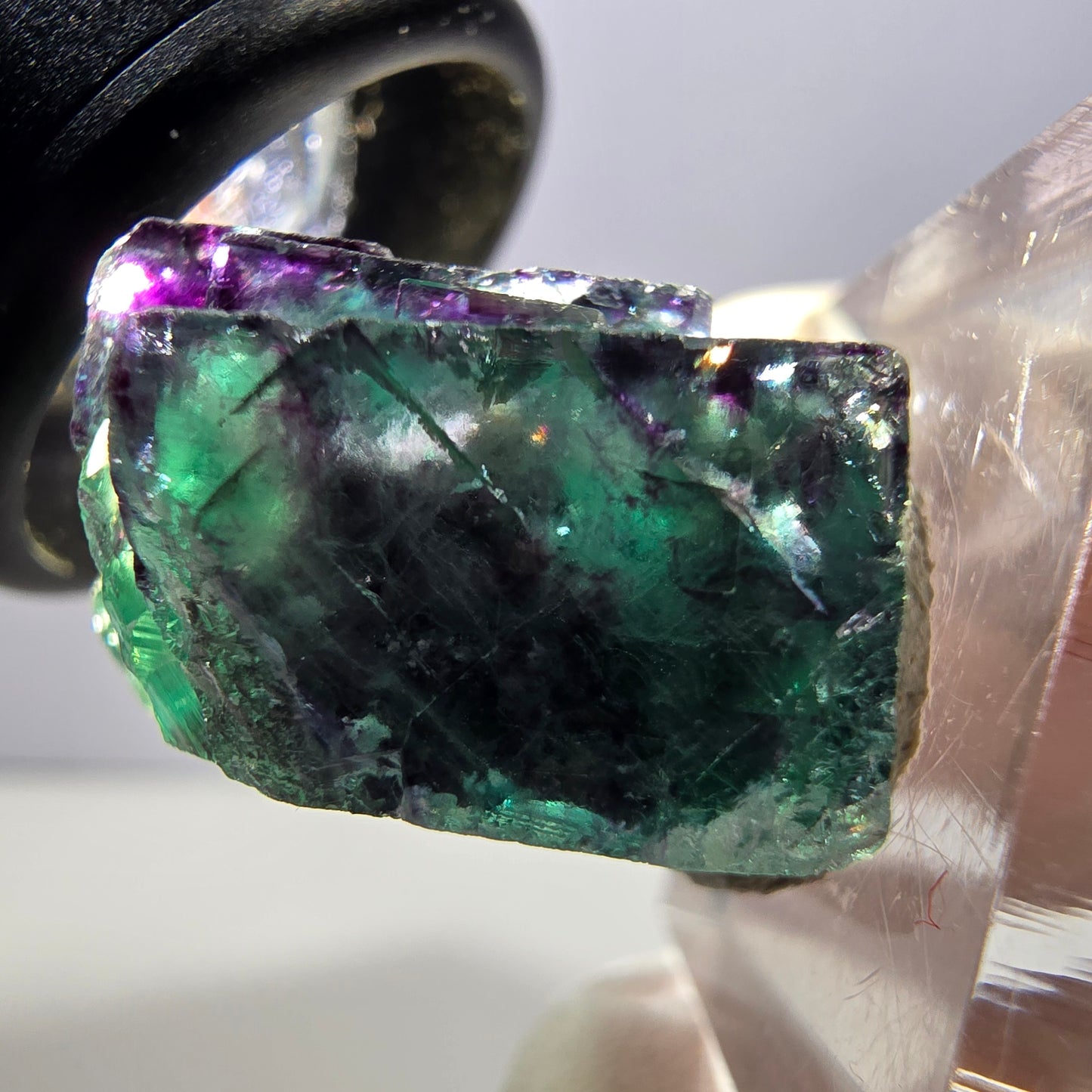 Spécimen rare de cube de fluorite fantôme, vert-violet, Okorusu, Namibie, 30 x 21 x 14 mm 