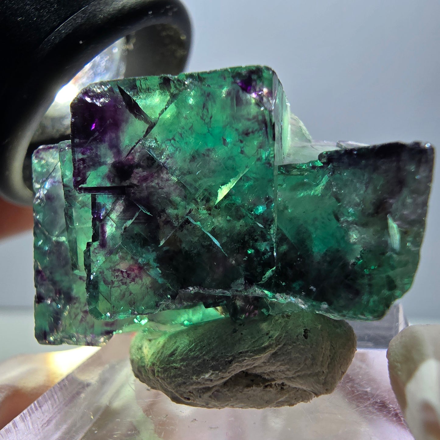 Spécimen rare de cube de fluorite fantôme, vert-violet, Okorusu, Namibie, 30 x 21 x 14 mm 