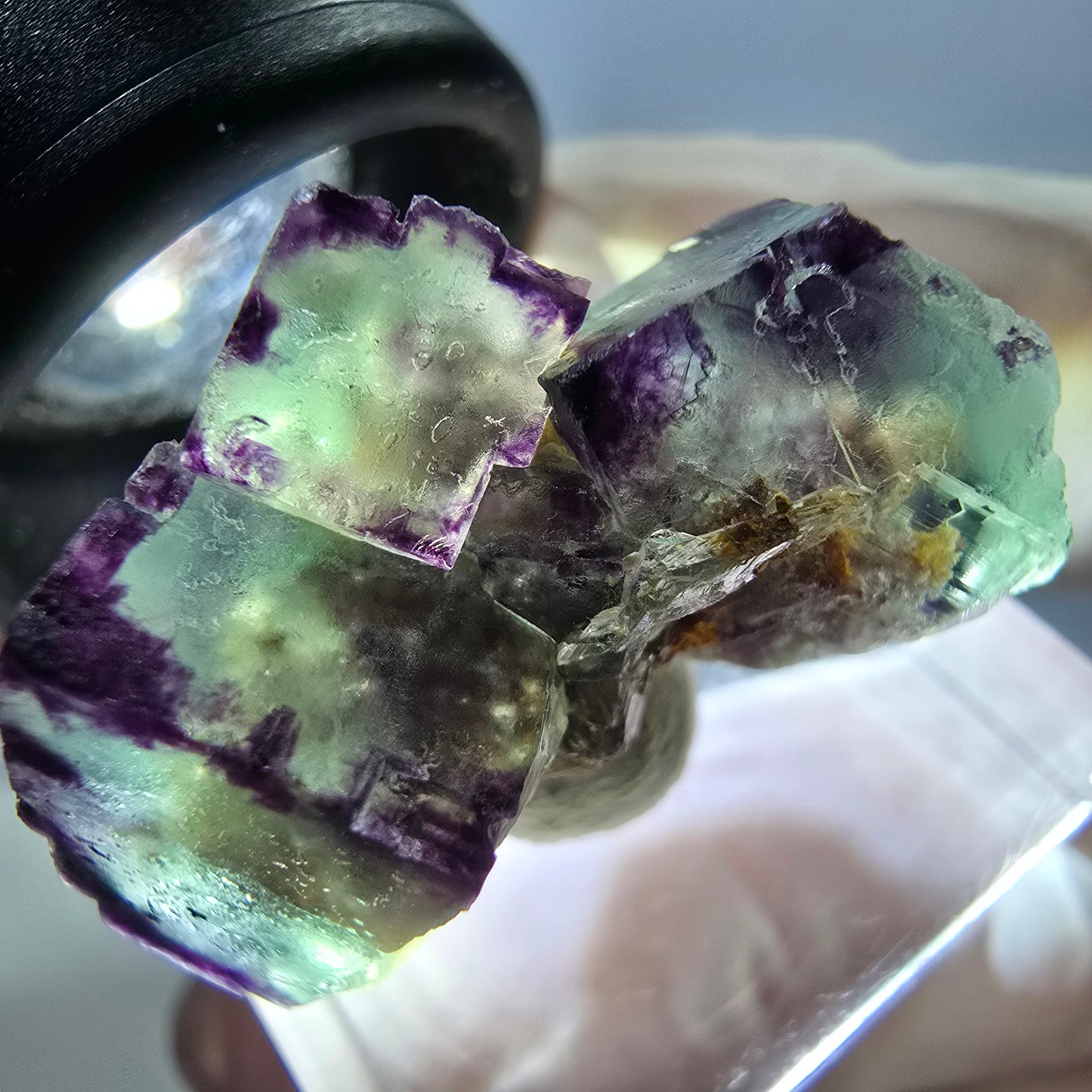 Rare spécimen de cube de fluorite fantôme, vert-violet, Okorusu, Namibie, 28 x 21 x 15 mm 