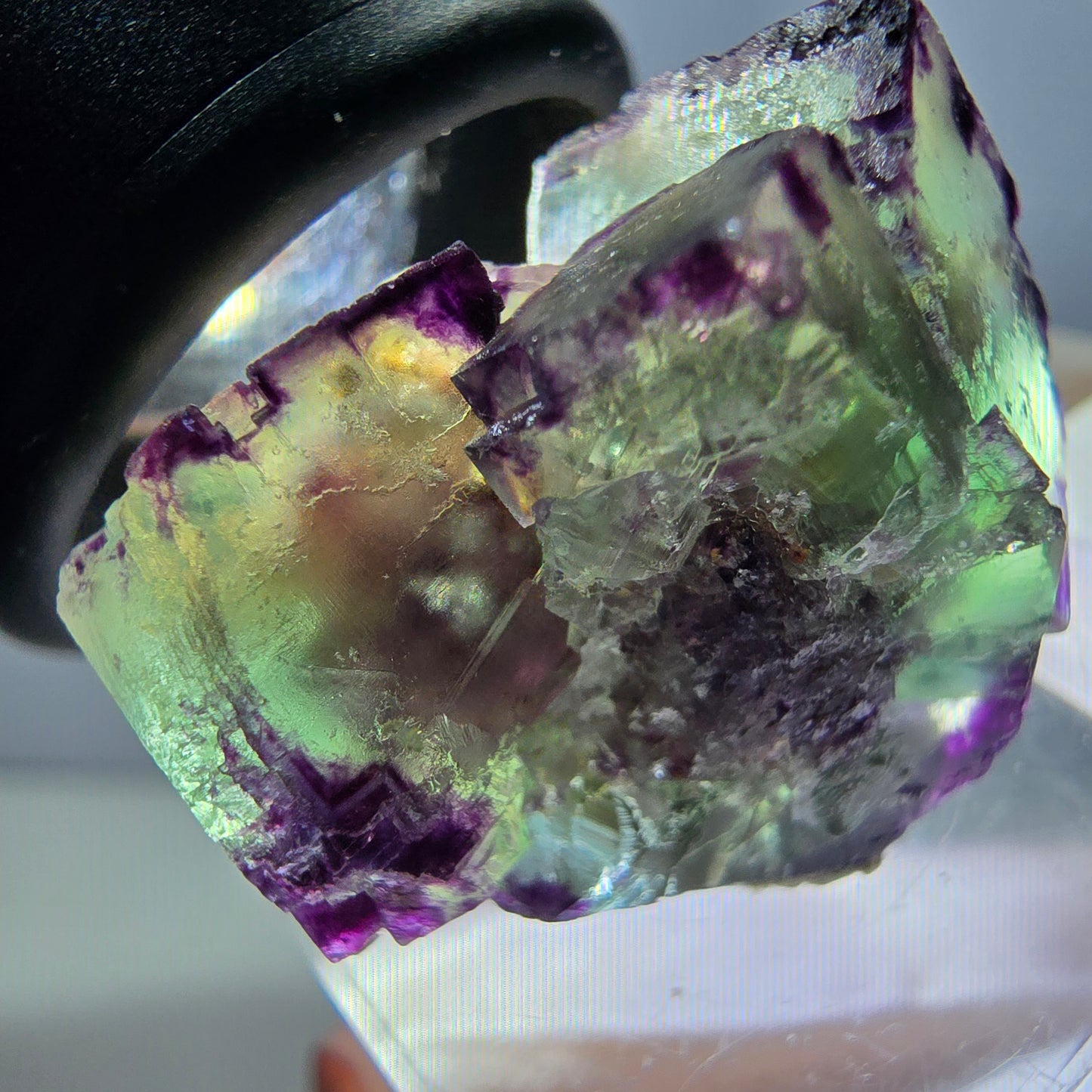 Rare spécimen de cube de fluorite fantôme, vert-violet, Okorusu, Namibie, 28 x 21 x 15 mm 
