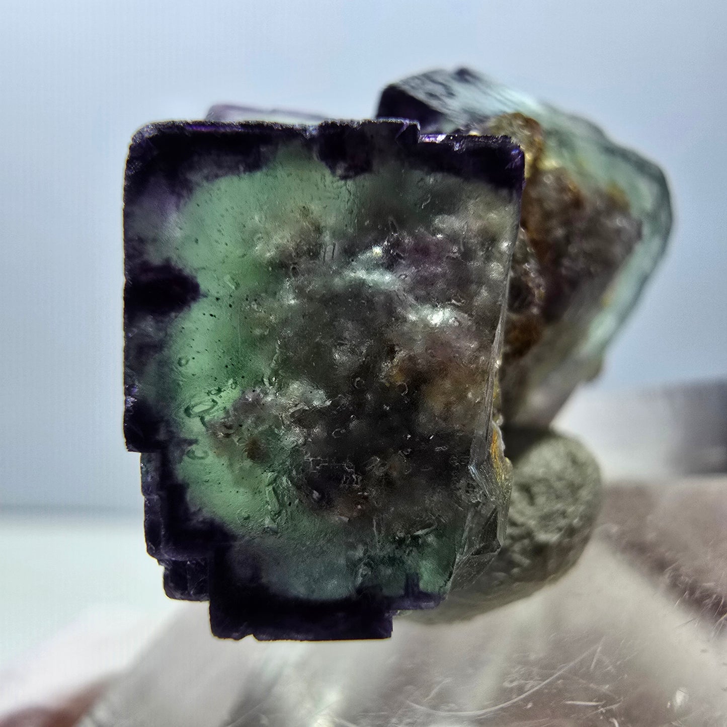 Rare spécimen de cube de fluorite fantôme, vert-violet, Okorusu, Namibie, 28 x 21 x 15 mm 