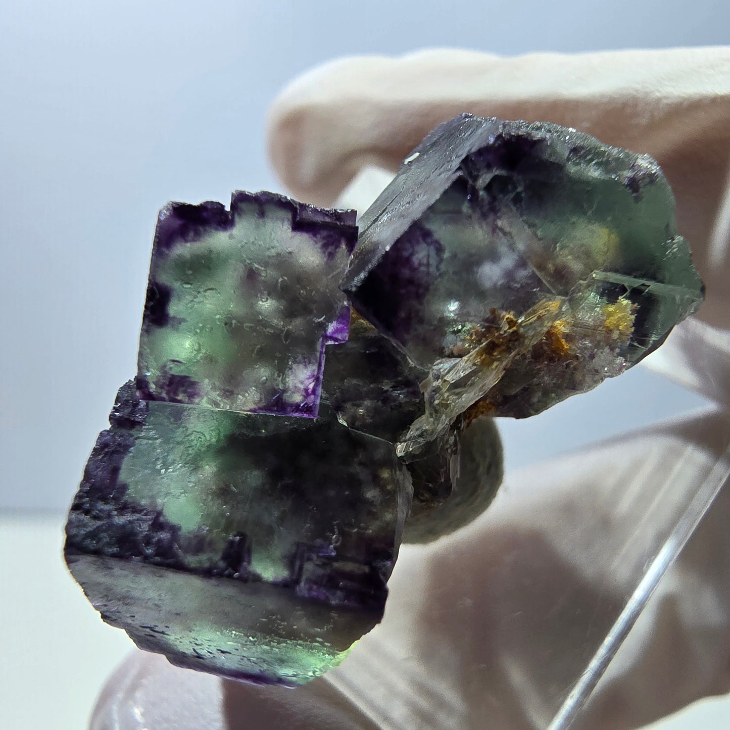 Rare spécimen de cube de fluorite fantôme, vert-violet, Okorusu, Namibie, 28 x 21 x 15 mm 