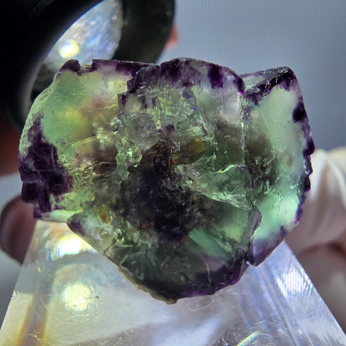 Rare spécimen de cube de fluorite fantôme, vert-violet, Okorusu, Namibie, 28 x 21 x 15 mm 