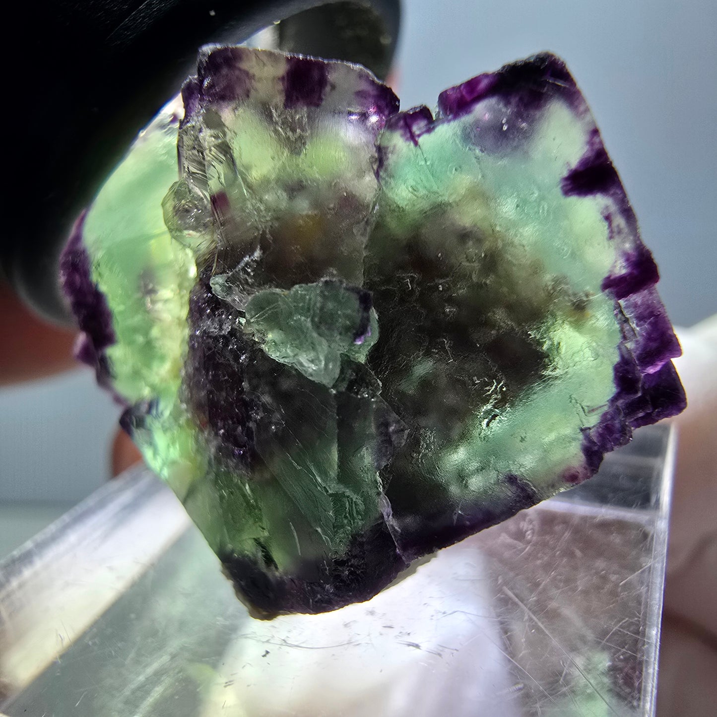 Rare spécimen de cube de fluorite fantôme, vert-violet, Okorusu, Namibie, 28 x 21 x 15 mm 