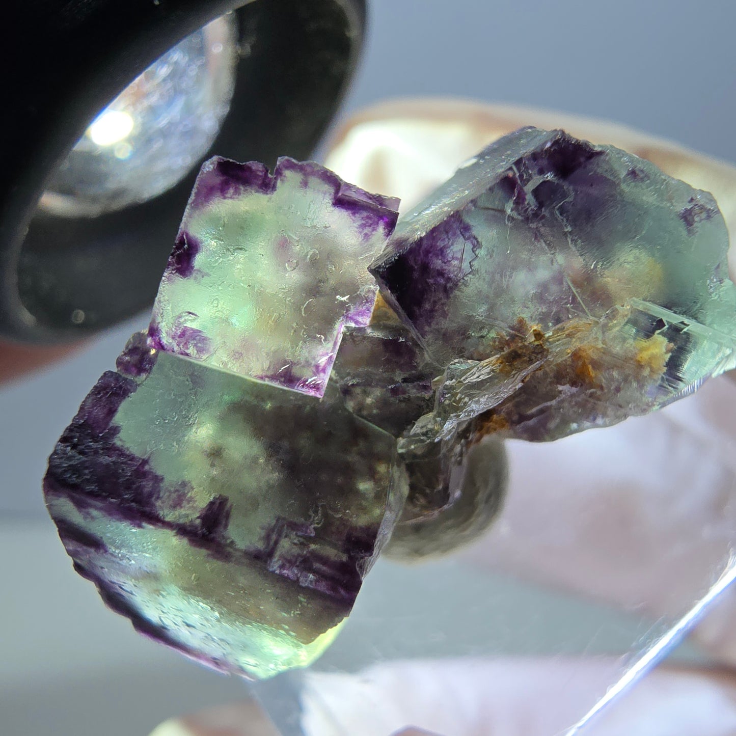 Rare spécimen de cube de fluorite fantôme, vert-violet, Okorusu, Namibie, 28 x 21 x 15 mm 