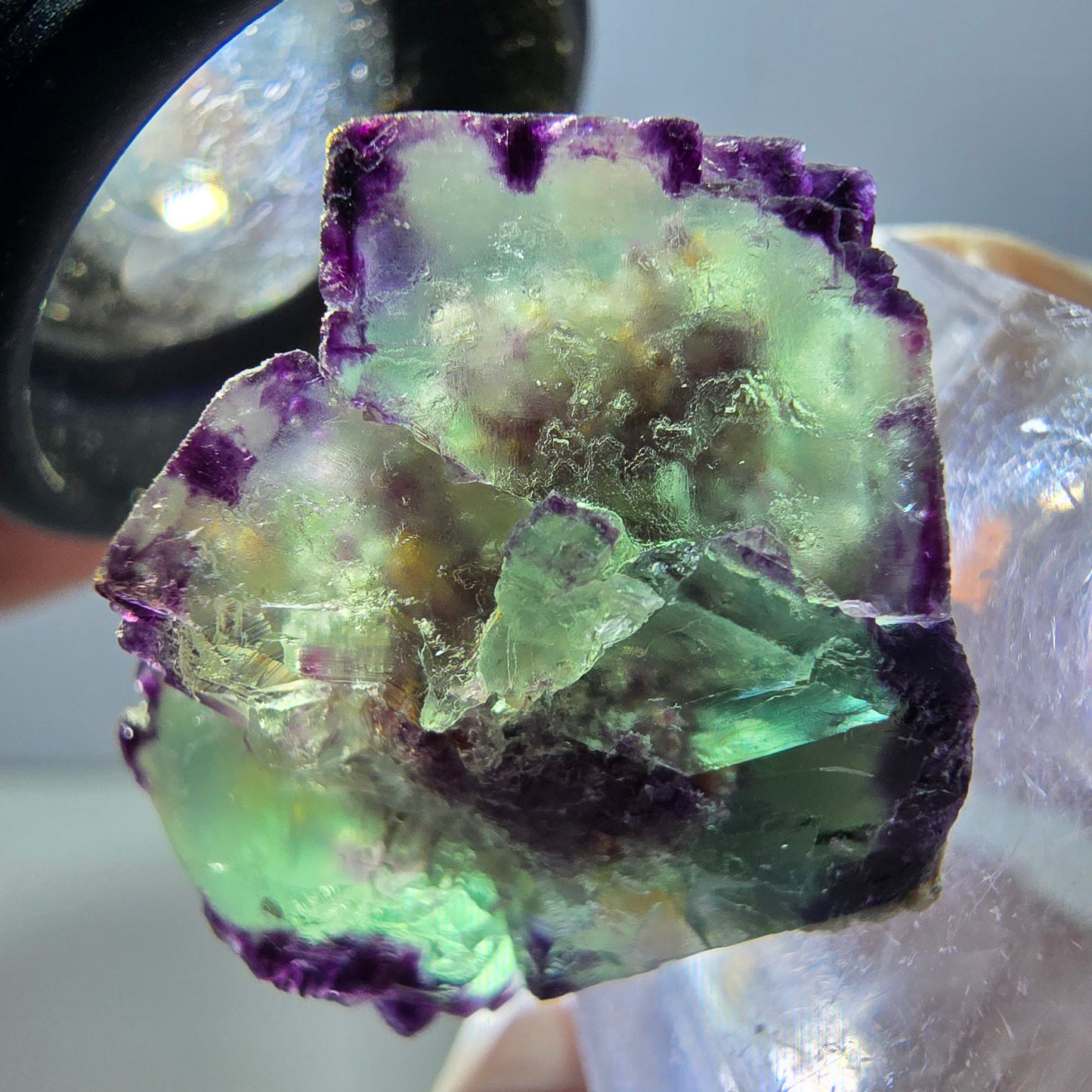 Rare spécimen de cube de fluorite fantôme, vert-violet, Okorusu, Namibie, 28 x 21 x 15 mm 