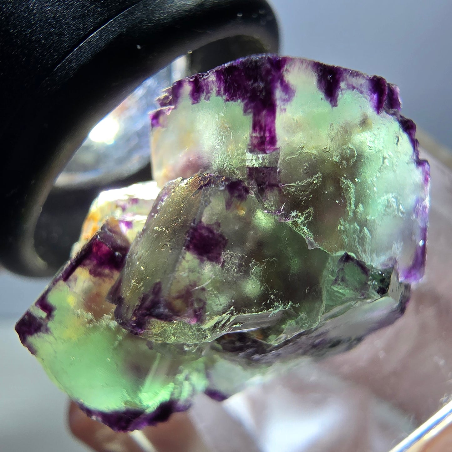 Rare spécimen de cube de fluorite fantôme, vert-violet, Okorusu, Namibie, 28 x 21 x 15 mm 