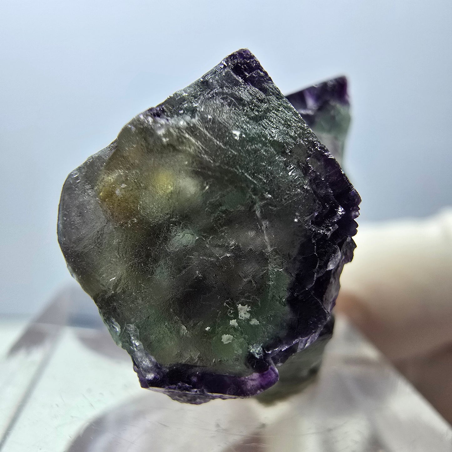 Rare spécimen de cube de fluorite fantôme, vert-violet, Okorusu, Namibie, 28 x 21 x 15 mm 