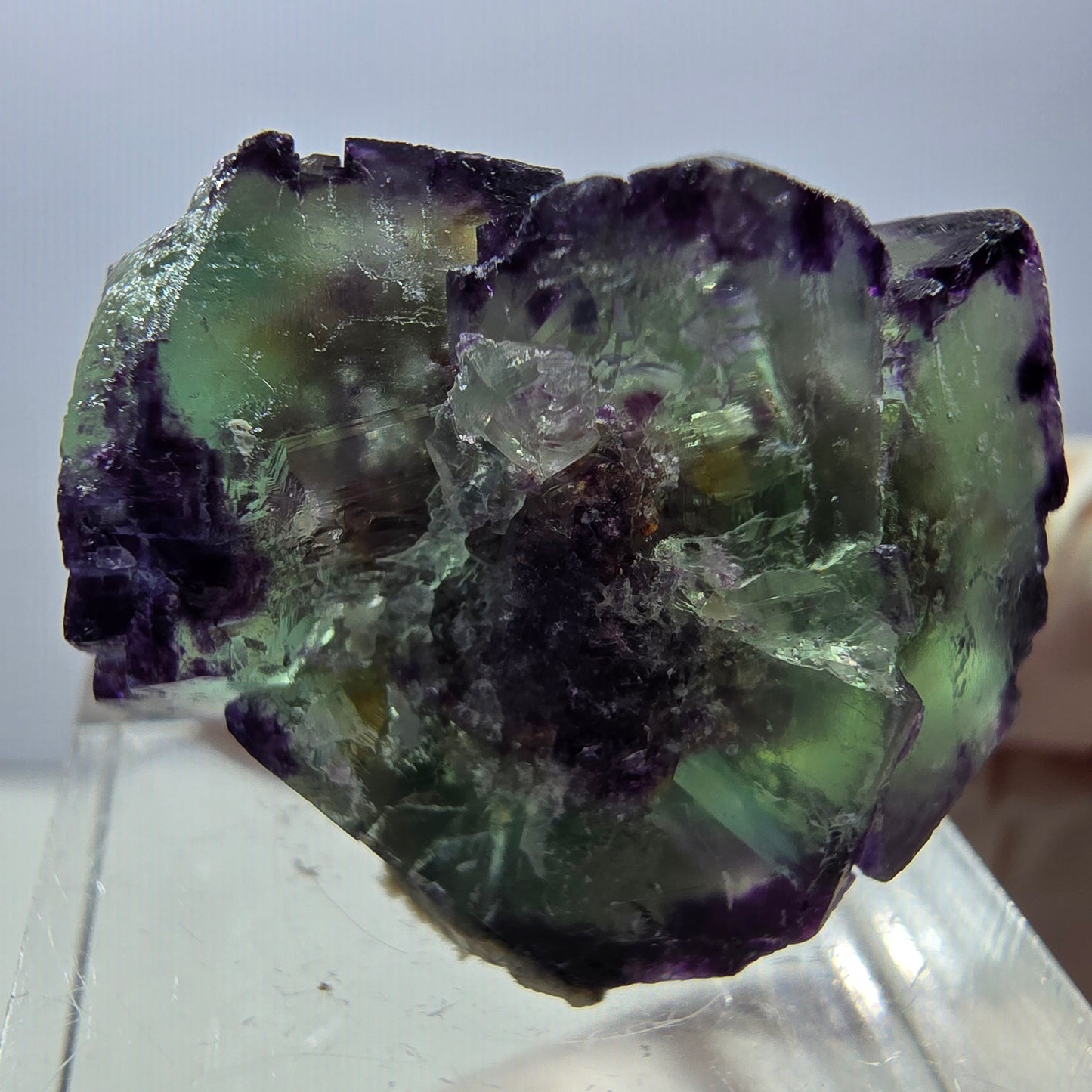 Rare spécimen de cube de fluorite fantôme, vert-violet, Okorusu, Namibie, 28 x 21 x 15 mm 