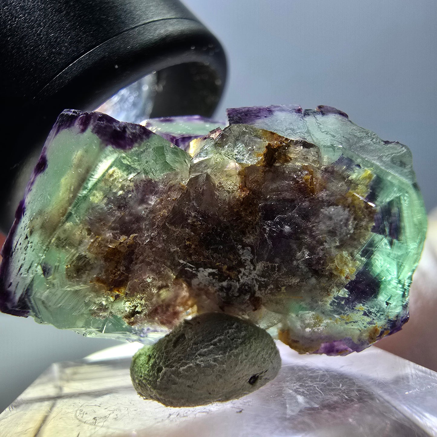 Rare spécimen de cube de fluorite fantôme, vert-violet, Okorusu, Namibie, 28 x 21 x 15 mm 