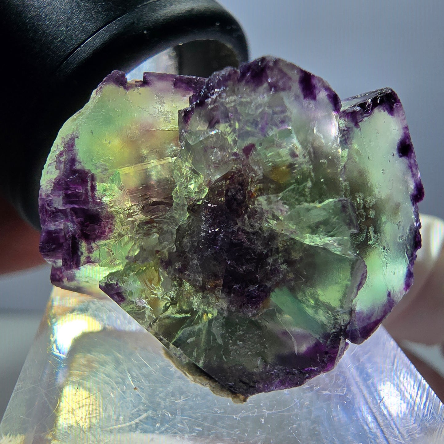 Rare spécimen de cube de fluorite fantôme, vert-violet, Okorusu, Namibie, 28 x 21 x 15 mm 