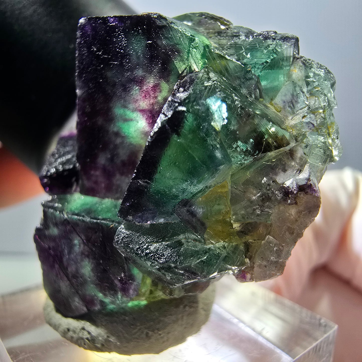 Spécimen rare de cube de fluorite fantôme, vert-violet, Okorusu, Namibie, 36 x 33 x 18 mm 