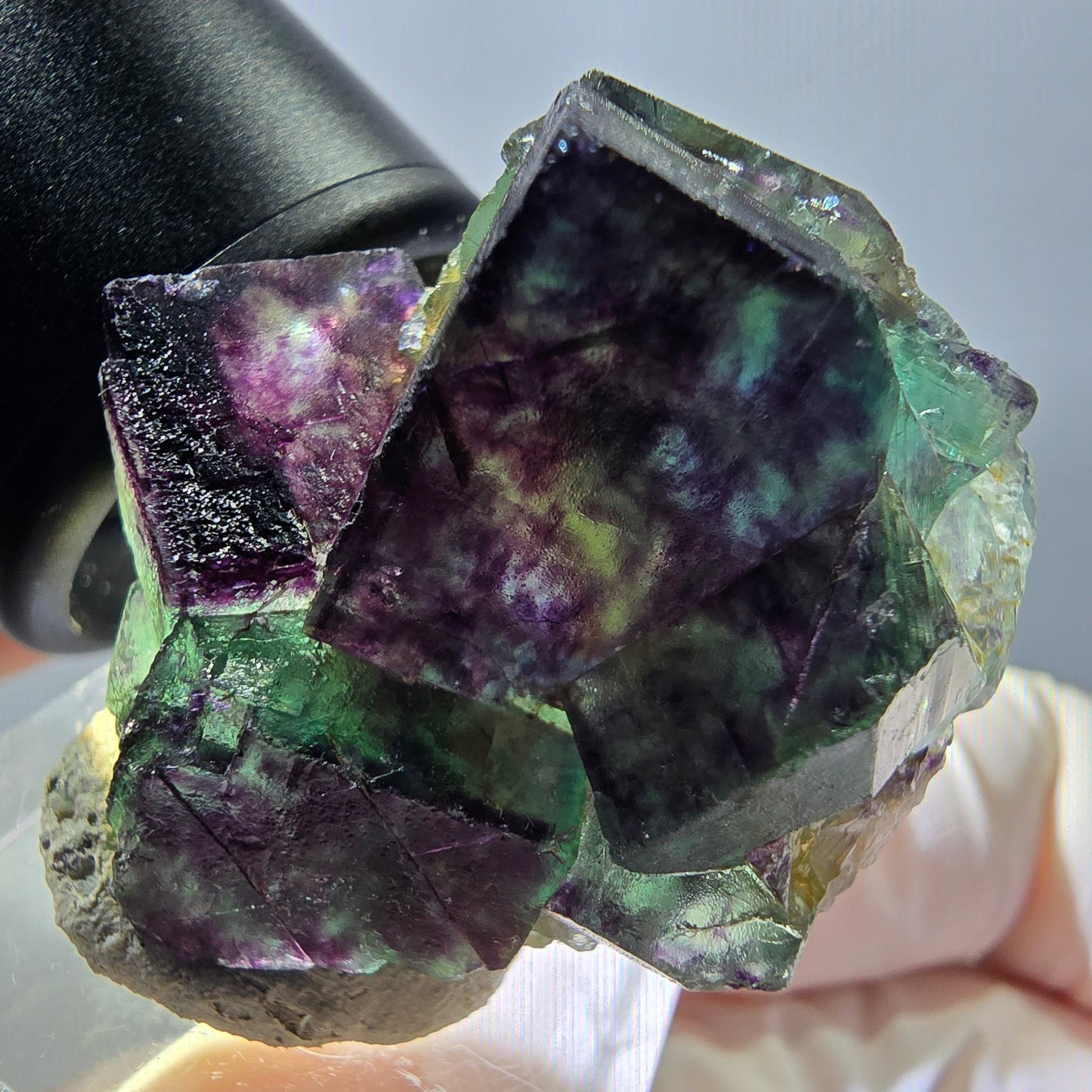 Spécimen rare de cube de fluorite fantôme, vert-violet, Okorusu, Namibie, 36 x 33 x 18 mm 