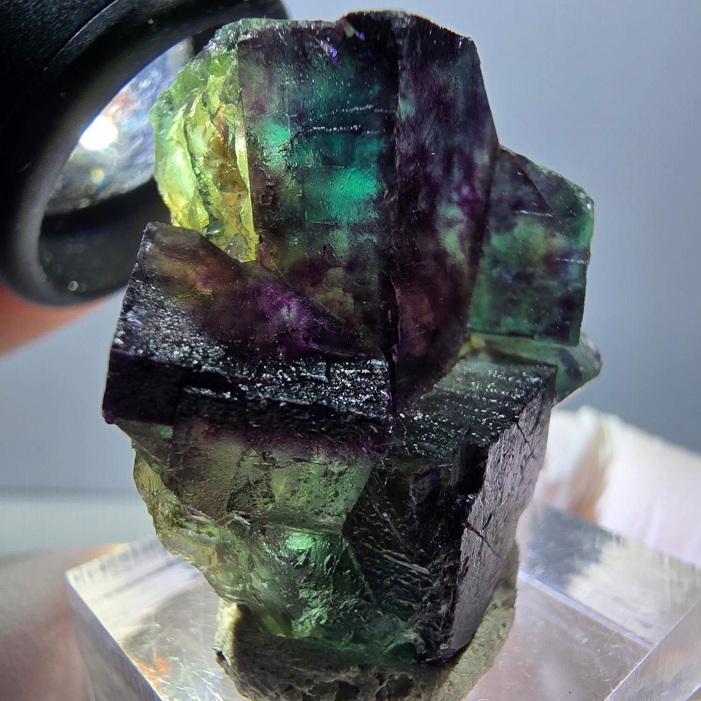 Spécimen rare de cube de fluorite fantôme, vert-violet, Okorusu, Namibie, 36 x 33 x 18 mm 