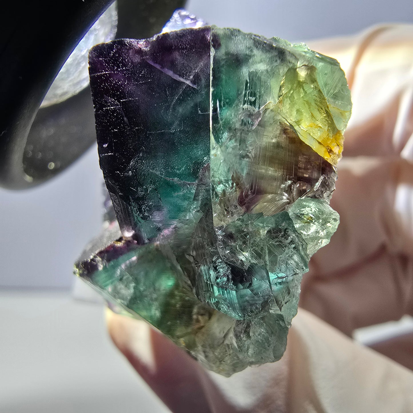 Spécimen rare de cube de fluorite fantôme, vert-violet, Okorusu, Namibie, 36 x 33 x 18 mm 